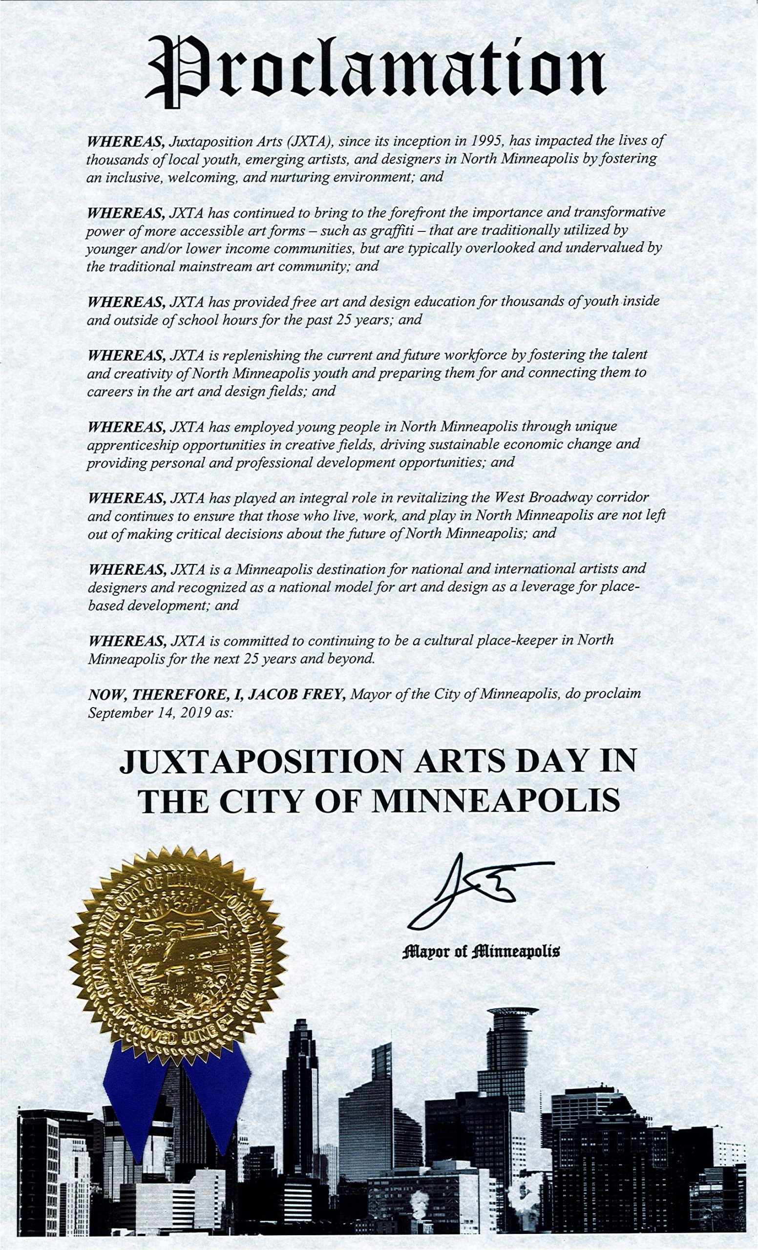 JXTA day proclamation declared in the City of Minneapolis